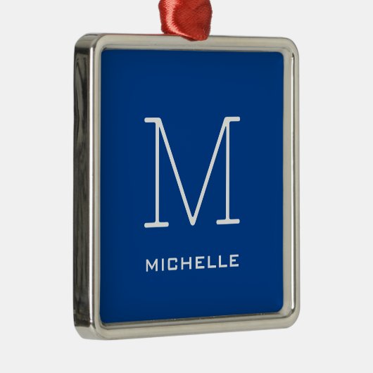 Ornement Carré Argenté Monogramme Nom initial Bleu profond Unique Minimal (Droite)