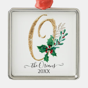 Ornement Carré Argenté Monogramme O Gold Parties scintillant Noël Holly F