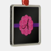Ornement Carré Argenté Monogramme rose noir de roses (Droite)