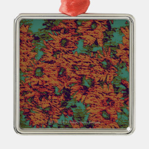 Ornement Carré Argenté Motif de camouflage de tournesol et de feuille