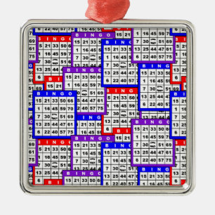Ornement Carré Argenté Motif de cartes de bingo