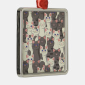 Ornement Carré Argenté Motif de chats blancs et gris (Droite)