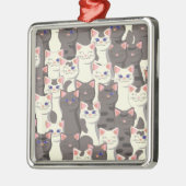 Ornement Carré Argenté Motif de chats blancs et gris (Gauche)