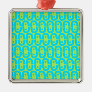 Ornement Carré Argenté Motif géométrique turquoise et vert lime