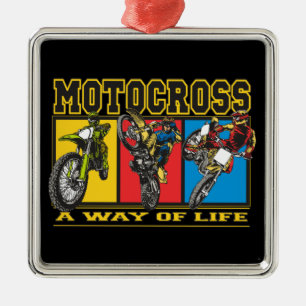 Ornement Carré Argenté Motocross un mode de vie