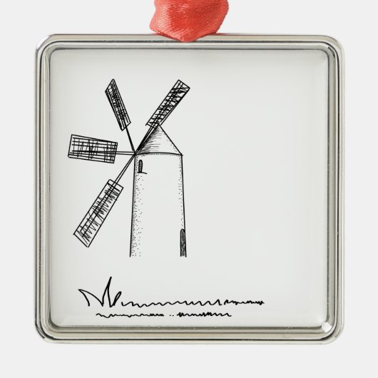 Ornement Carré Argenté moulin sur arrière - plan blanc (Devant)