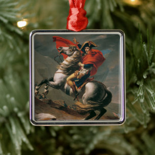 Ornement Carré Argenté Napoléon avec cheval, sapin de Noël du Battle Pass