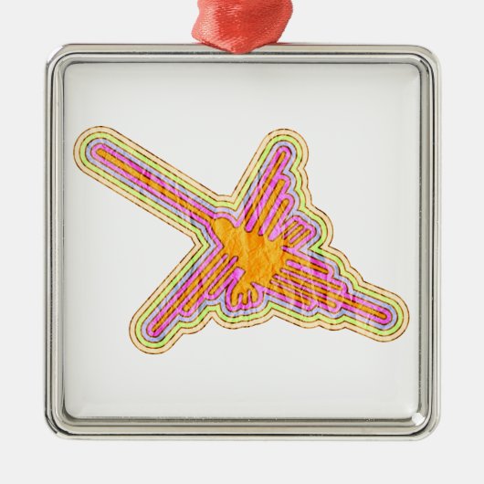 Ornement Carré Argenté Nazca Lignes Colibri Avec Effet Papier Rincé (Devant)
