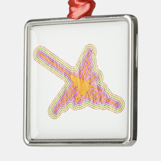 Ornement Carré Argenté Nazca Lignes Colibri Avec Effet Papier Rincé (Gauche)