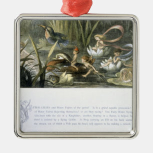 Ornement Carré Argenté Nénuphars et fées de l'eau, illustration de
