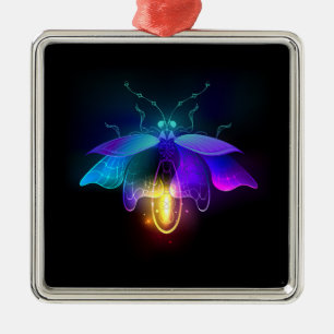 Ornement Carré Argenté Neon Firefly sur noir