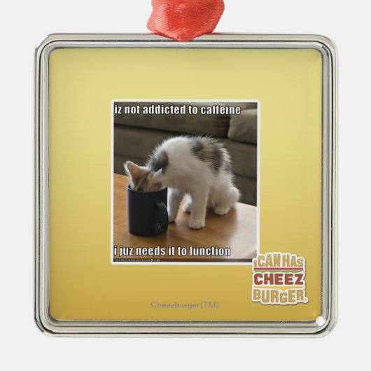 Ornement Carré Argenté N'est pas dépendant à la caféine (Devant)