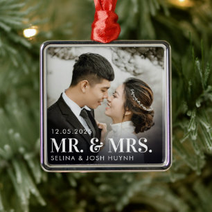 Ornement Carré Argenté Newly Weds M. & Mme Premium Carré Ornament