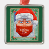 Ornement Carré Argenté Noël 2020 Père Noël en Masque (Devant)