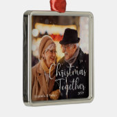 Ornement Carré Argenté Noël avec les noms et l'année (Droite)