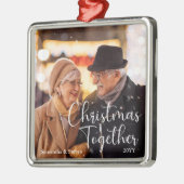 Ornement Carré Argenté Noël avec les noms et l'année (Gauche)