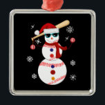 Ornement Carré Argenté Noël Baseball Snowman Santa Hat Cadeau<br><div class="desc">american flag team</div>