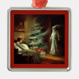 Ornement Carré Argenté Noël Carol Fantôme de Noël présent