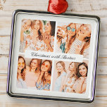 Ornement Carré Argenté Noël Chic Moderne Avec Besties 4 Vacances Photo<br><div class="desc">Design est composé de typographie chic moderne avec police de script. Ajoutez 4 photos personnalisées de vos amis ou amis Bff.</div>