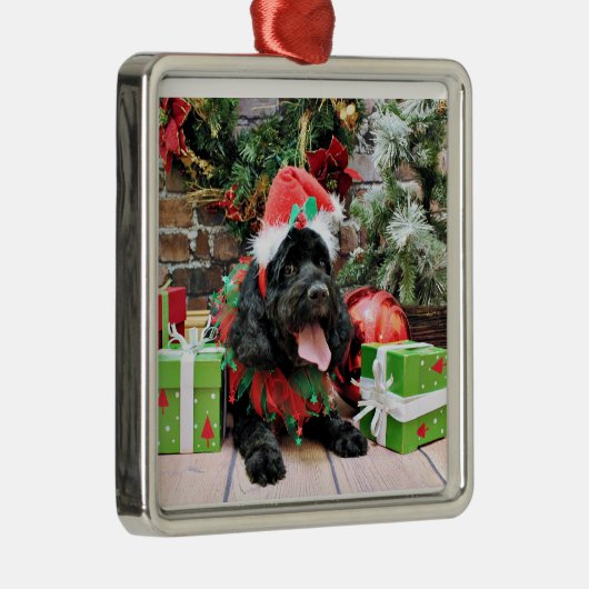 Ornement Carré Argenté Noël - Cockapoo - Jack (Droite)