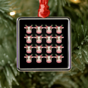 Ornement Carré Argenté Noël Coquette vache Highland Ouest Noël