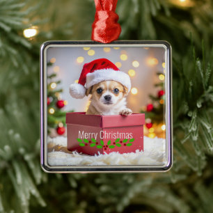 Ornement Carré Argenté Noël de chiot Chihuahua