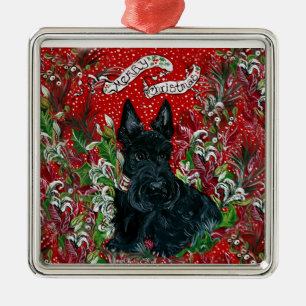 Ornement Carré Argenté Noël de Terrier d'écossais