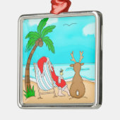 Ornement Carré Argenté Noël des Snowbirds, Père Noël et Reindeer sur la p (Gauche)
