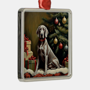 Ornement Carré Argenté Noël du chien Weimaraner