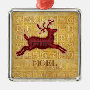 Ornement Carré Argenté NOEL du renne volant