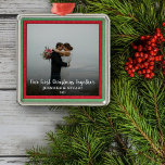 Ornement Carré Argenté Noël Ensemble photo couple vacances<br><div class="desc">Créez votre propre ornement photo First Christmas Together. Très bon souvenir de Noël. Ajoutez votre propre photo et vos noms pour personnaliser.</div>