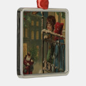 Ornement Carré Argenté Noël GreetingKids observant Père Noël (Droite)