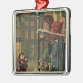 Ornement Carré Argenté Noël GreetingKids observant Père Noël (Gauche)