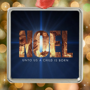 Ornement Carré Argenté NOEL Nativité Scène minimaliste Noël