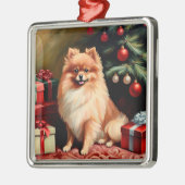 Ornement Carré Argenté Noël Poméran (Gauche)