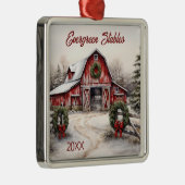 Ornement Carré Argenté Noël Rustique Rustique d'hiver personnalisé (Droite)