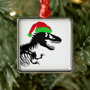 Ornement Carré Argenté Noël T-Rex