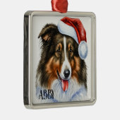 ORNEMENT CARRÉ ARGENTÉ NOËL VACANCES COLLIE CHIEN FACE (Droite)