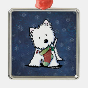 Ornement Carré Argenté Noël Westie KiniArt