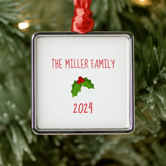 Ornement Carré Argenté Nom de famille Noël Holly Keepsaké ANNÉE Festive (Arbre)
