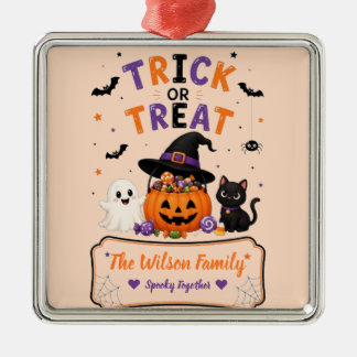 Ornement Carré Argenté Nom de famille personnalisé pour Halloween, des fr