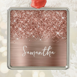 Ornement Carré Argenté Nom du glamour or Rose Glitt