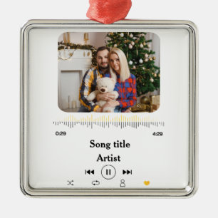 Ornement Carré Argenté Nom Personnalisé De La Chanson Et Amour Photo Pour