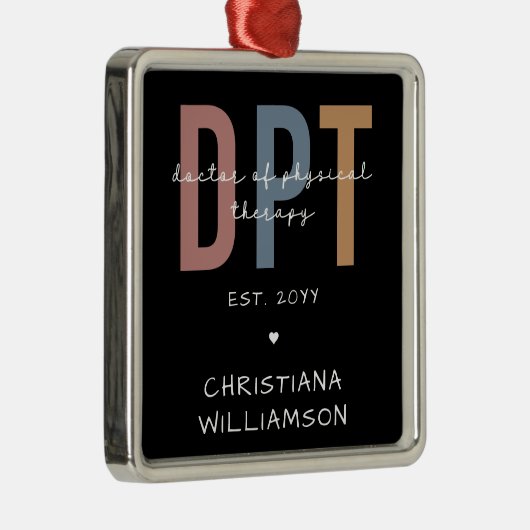 Ornement Carré Argenté Nom personnalisé DPT Doctor of Physical Therapy (Droite)
