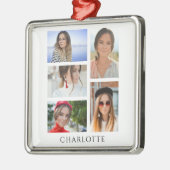 Ornement Carré Argenté Nom personnalisé simple et élégant (Gauche)