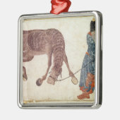 Ornement Carré Argenté Nomade mongol prenant son cheval à l'eau (Gauche)