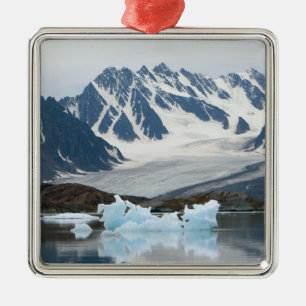 Ornement Carré Argenté Norvège, glacier qui recule et iceberg