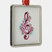 Ornement Carré Argenté Notes de clef musicale en treble avec des fleurs S (Droite)
