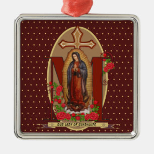 Ornement Carré Argenté Notre Dame de Guadalupe Père Noël Maria Vierge e