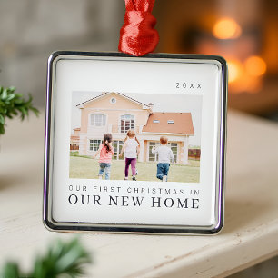 Ornement Carré Argenté Notre Premier Noël Dans Notre Nouvelle Maison Mode